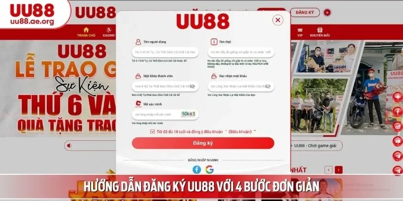 Hướng dẫn đăng ký UU88 với 4 bước đơn giản