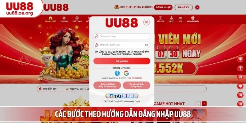 Các bước theo hướng dẫn đăng nhập UU88